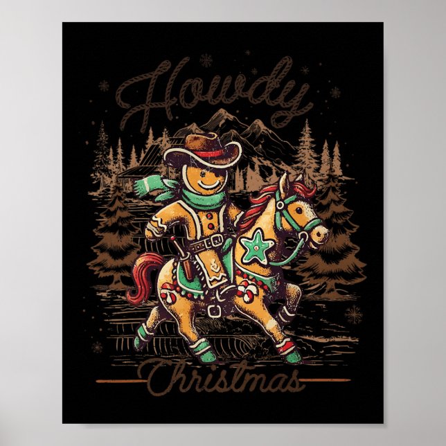 Poster Como vai o Natal Gingerbird Man Cowboy Ride Horse (Frente)
