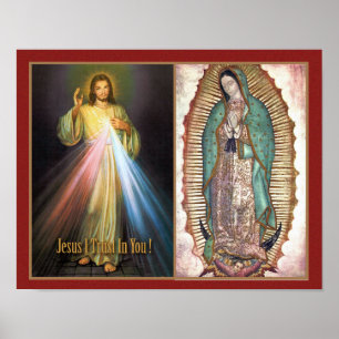 Poster Compaixão divino e nossa senhora de Guadalupe