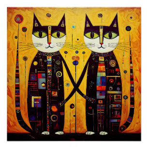 Pôster Companheiros de abstrato: Um conto de dois gatos