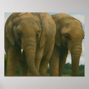 Poster Companheiros Elefantes na Luz Savana