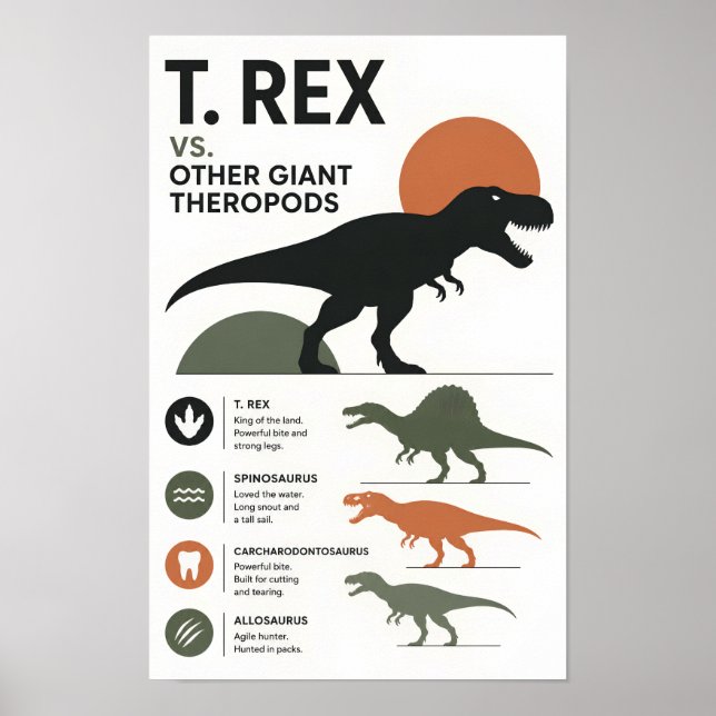 Poster Comparação Minimalista de Dinossauros Educacional  (Frente)