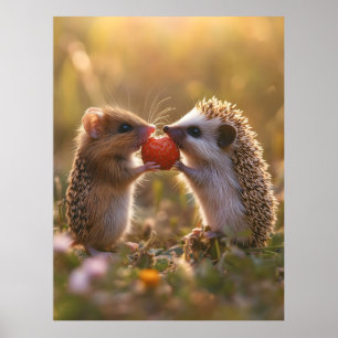 Poster Compartilhamento de morango - Porco e Rato Adoráve