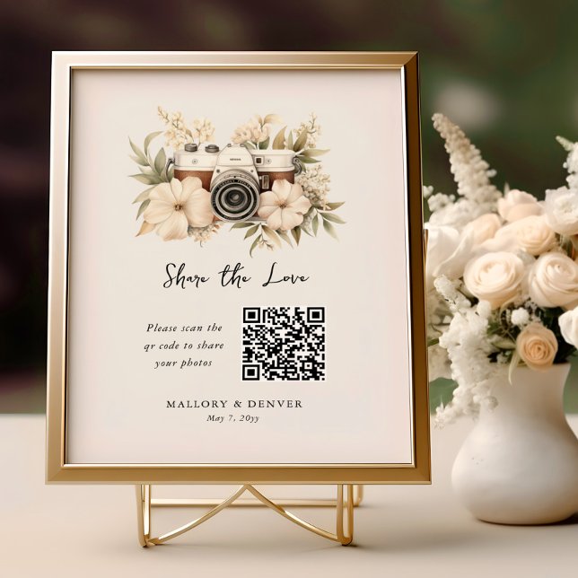 Poster Compartilhe o Código QR de Casamento da Câmara de  (Share the Love photo sharing Sign from Romantic Wedding signs collection by Darling & May)