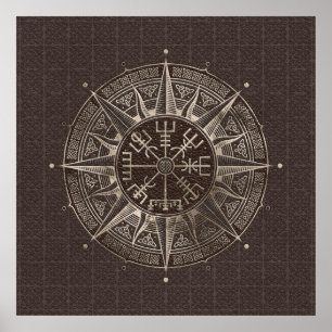 Poster Compasso de Vegvisir - de Viking - couro e ouro de