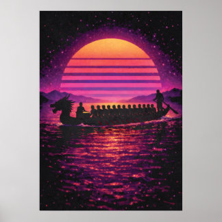 Poster Competição de Canoa Dragão, Synthwave Retro Remo M