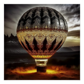 Pôster Complex Design On Semi Transparent Hot Air Balloon