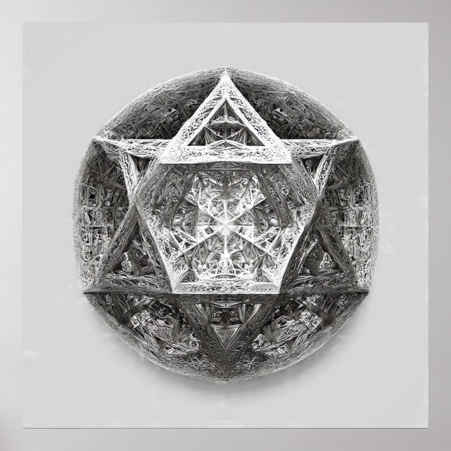 Poster Complex Geometric Line Art: Icosahedron Infinity (Frente)