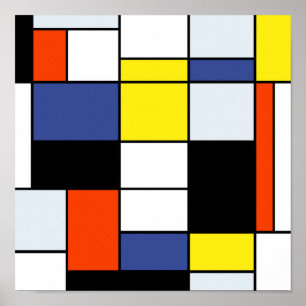 Pôster Composição A de Piet Mondrian - Arte Moderna Abstr