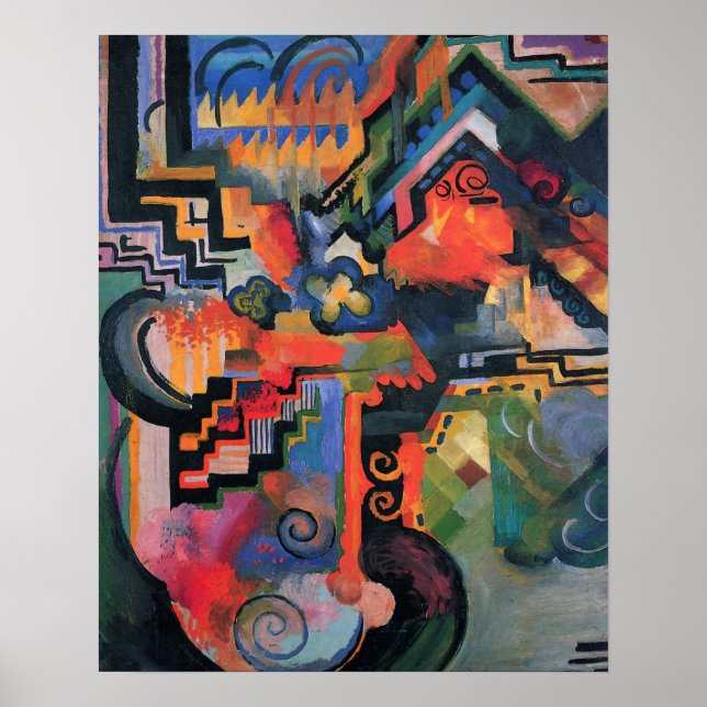 Pôster Composição Colorida de August Macke, Arte Antiga (Frente)