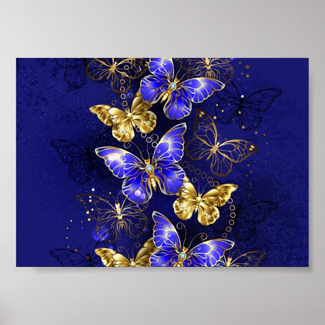 Poster Composição com Borboletas Safira (Frente)