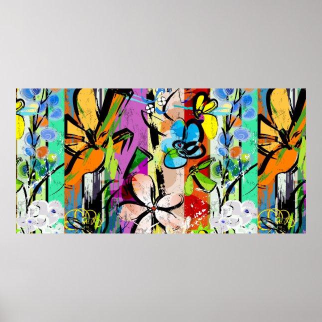 Poster Composição de fundo em abstrato com flores, com (Frente)