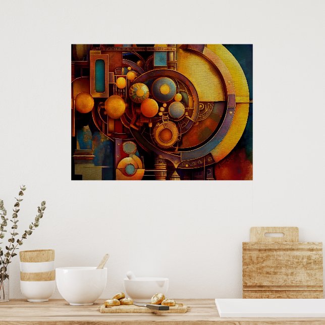 Poster Composição de Orbe Mecânico Steampunk (Cozinha)