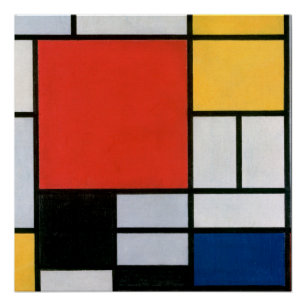Pôster Composição de Piet Mondrian Vermelho Amarelo Azul