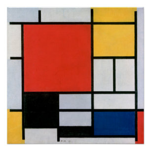 Pôster Composição de Piet Mondrian Vermelho Amarelo Azul