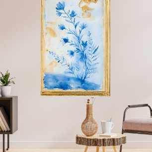 Poster Composição floral azul. Tipo: Decorativo enquadrad