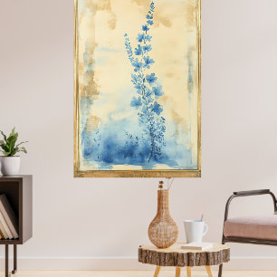 Poster Composição floral azul. Tipo: Decorativo enquadrad