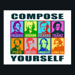Pôster Compositores de pop Art | Componha-se<br><div class="desc">As cores brilhantes acrescentam um espírito moderno de pop a estes retratos estilizados gráficos de compositores musicais famosos. Cada retrato é desenhado com duas cores intensas diferentes e tem o primeiro nome do artista colocado abaixo em uma fonte arrojada e limpa. São apresentados oito compositores: Chopin, Bach, Wagner, Schubert, Tchaikovsky,...</div>
