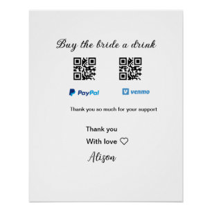 Pôster Comprar a noiva doação de bebida QR Venmo PayPal