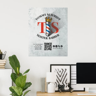 Poster Compro Barber Coroa Real Barbeiro Par Salão QR