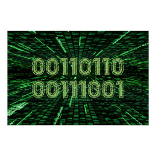 Pôster Computação verde vibrante com código binário 69 do