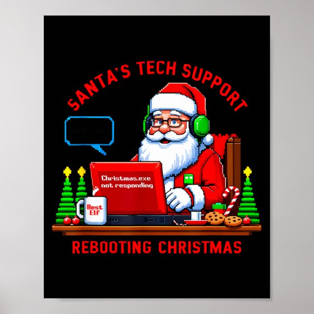 Poster Computer Meme Funny Santa's Tech Suprt Rebooting C (Frente)