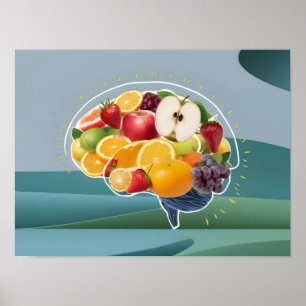 Poster Conceito de vida saudável: Cérebro com Frutas Illu