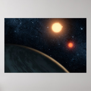 Poster Conceito do artista Ilustrando Kepler-16b.