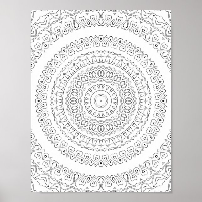 Poster Concentric Heart Waves Coloring Page Pattern Art (Frente)