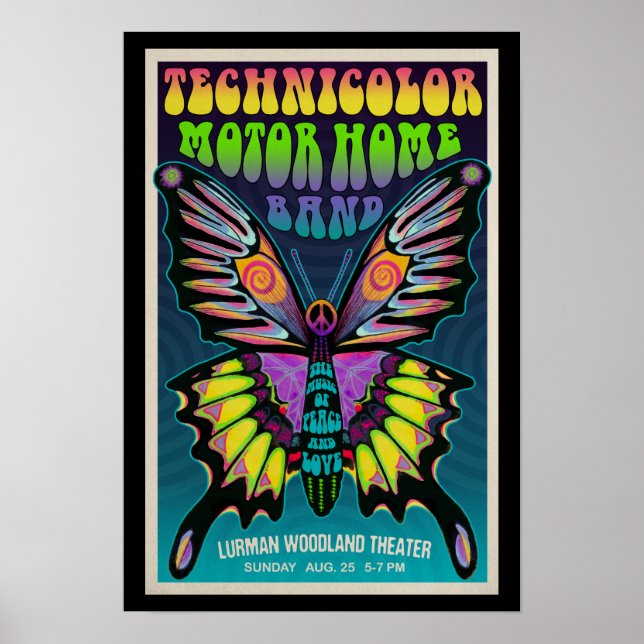Poster Concertação de TMH com Borboleta Psicodélica Vinta (Frente)