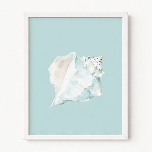 Poster Concha de água marinha Pastel Azul e Branco