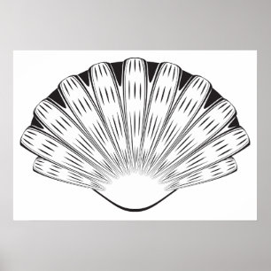 Poster Concha de vieira Minimalista Preto e Branco