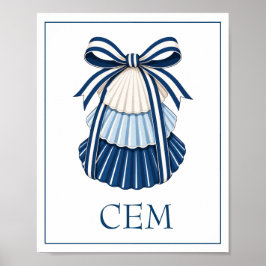 Poster Concha e Fitas Monograma Azul e Branco