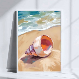 Poster Concha na pintura aquarela do oceano da costa marí