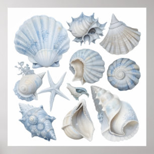 Poster Conchas de Aquarela Azul e Branco – Berçário do Oc