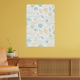 Poster Conchas Marinhas e Ondas do Mar Minimalistas Lager