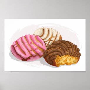 Poster Conchas Planadas Rosa-Dulce, Choco e Vanilla