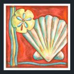 Pôster Conchas Rustic Orange<br><div class="desc">Deite-se na areia quente e encontre os tesouros escondidos! Esta pintura de Nancy Slocum captura a bela vida hídrica encontrada em terra. Ele captura uma bela casca de laranja,  um peixe-estrela laranja,  e um dólar de areia azul vibrante. Pegue sua bela arte oceânica hoje no seu próximo produto Zazzle.</div>