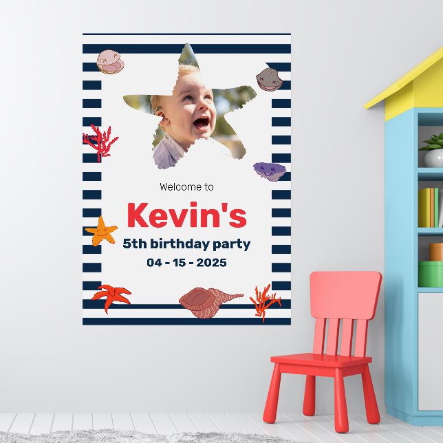 Poster Conchas, Starfish & Coral em faixas marítimas (Berçário 1)