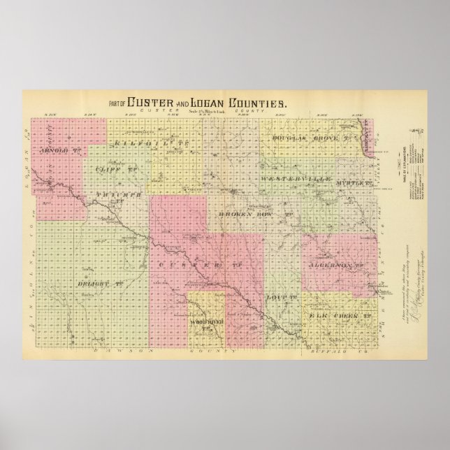 Pôster Condado de Custer e Logan, Nebraska (Frente)