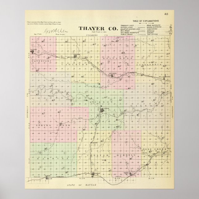 Pôster Condado de Thayer, Nebraska (Frente)