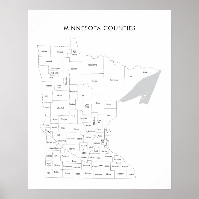 Poster Condados de Minnesota mapeiam com nomes de condado (Frente)