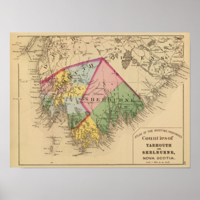 Pôster Condados Yarmouth, Shelburne, NS (Frente)