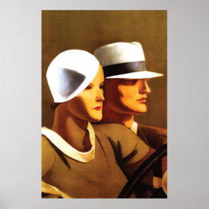 Pôster Condução bonita do casal do art deco