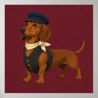 Condutor de Trem Dachshund Usando Cachecol e Unifo