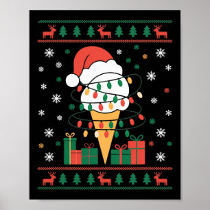 Poster Cone De Sorvete De Feriado Emitido Em Luzes E Papa
