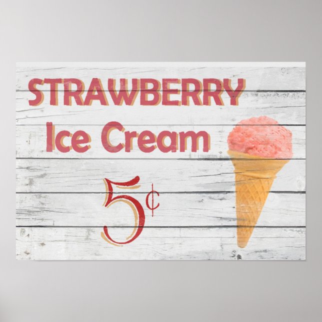 Poster Cone de Sorvete de Morango (Frente)