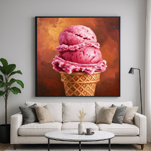 Poster Cone de Sorvete de Morango - Estilo Artístico Pint