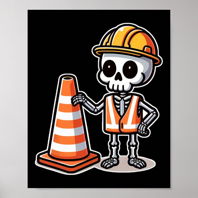 Poster Cone de Tráfego de Esqueleto de Halloween (Frente)