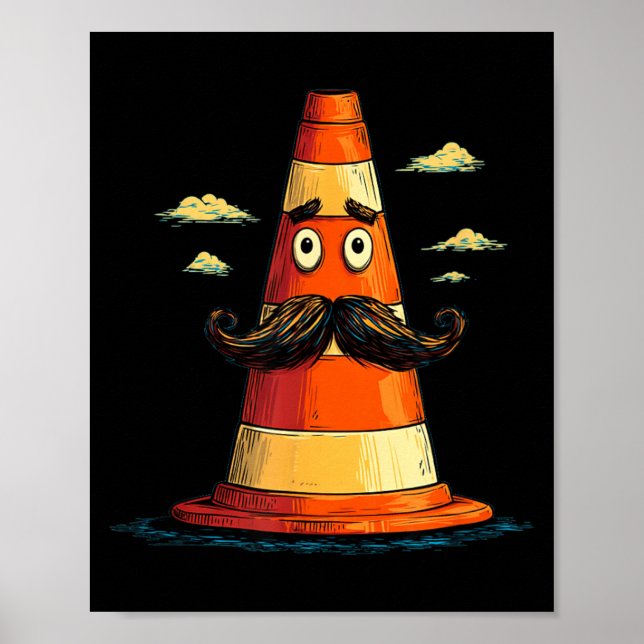Poster Cone de Tráfego Legal com Bigode para Meninos e (Frente)