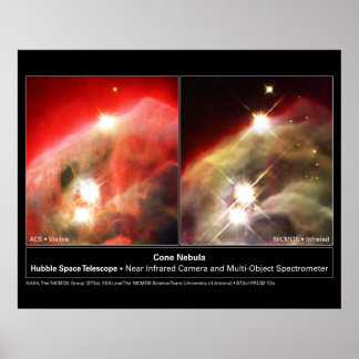 Pôster Cone Nebula NGC 2264 Hubble Visível vs. Infraverme